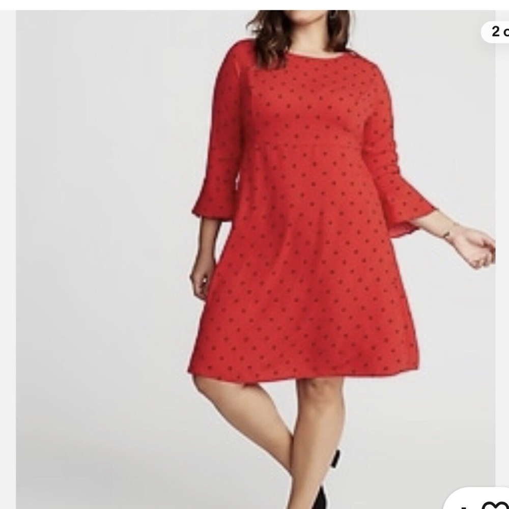 Old Navy Red Long Sleeve Dress with Black Polka Dots